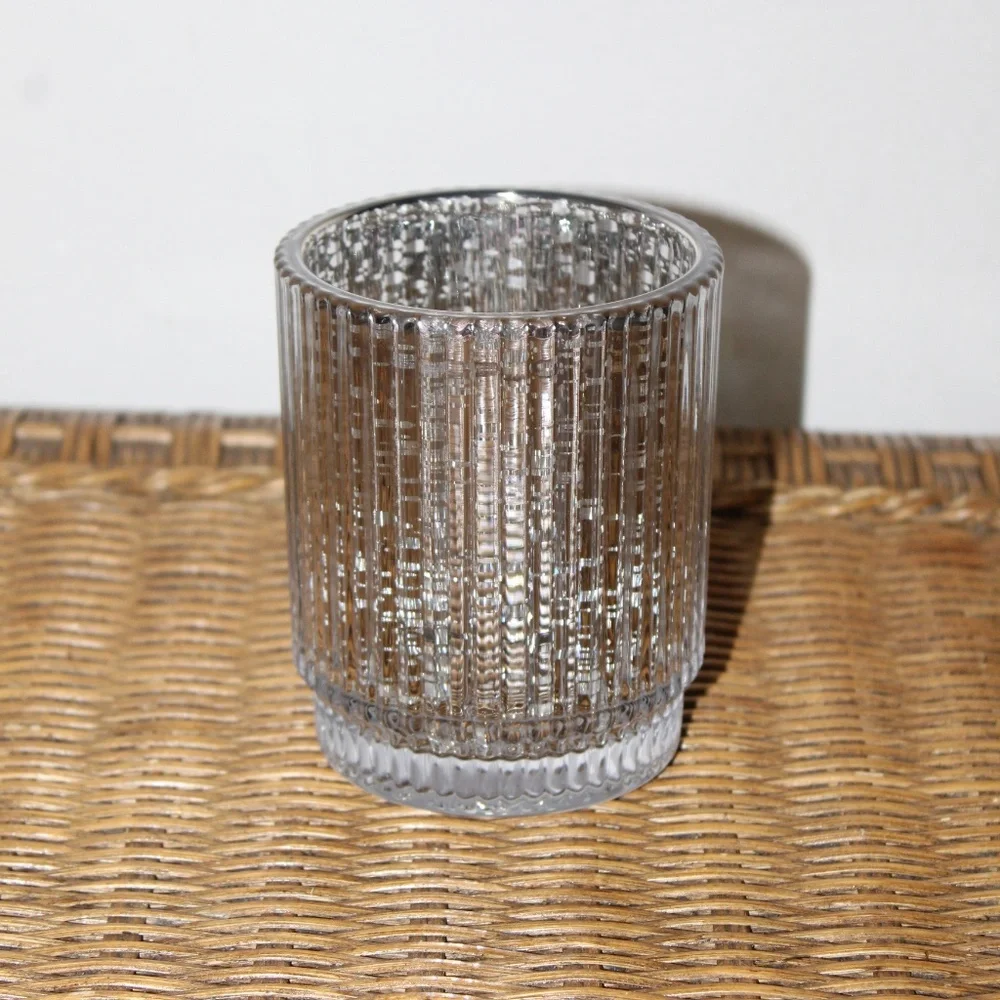 Crate & Barrel Atwell Silver Mercury Glass Hurricane Candle Holder.